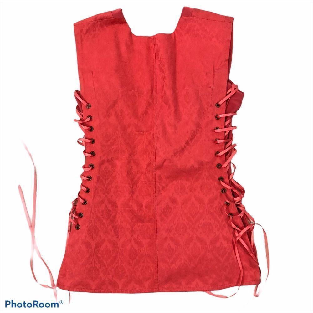Design Aragon Jacquard Coral Lace Up Blouse Small - Picture 2 of 12